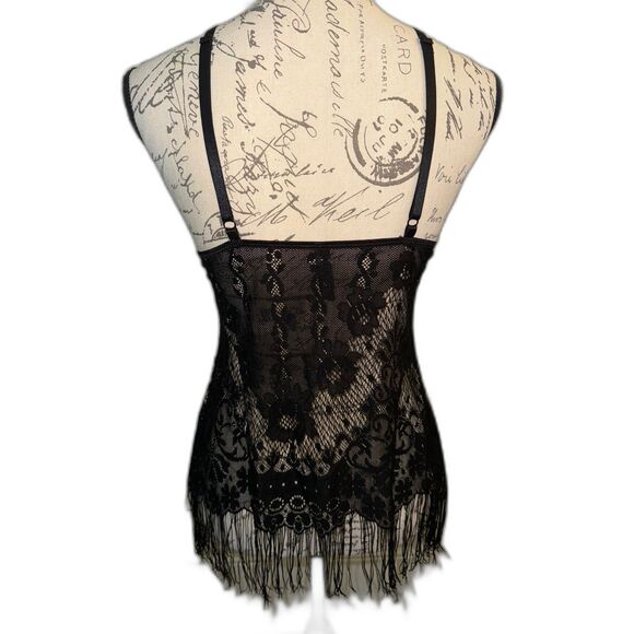 Victoria's Secret Black Lace Babydoll Cami with Fringe Detail Size Small NWOT - Picture 4 of 6